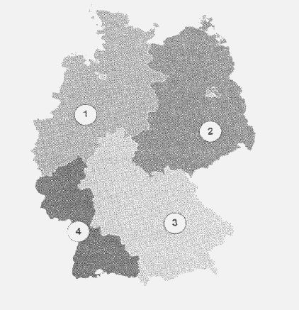 Abbildung zur Aufgabe 176. Wie waren die Besatzungszonen Deutschlands nach 1945 verteilt?