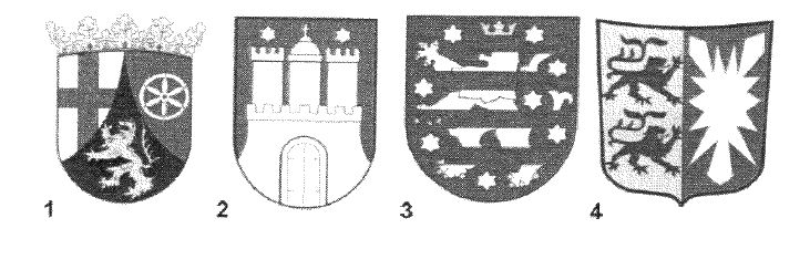 Abbildung zur Aufgabe 1. Welches Wappen gehört zum Bundesland Rheinland-Pfalz?