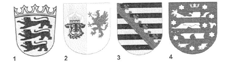 Abbildung zur Aufgabe 1. Welches Wappen gehört zum Freistaat Thüringen?